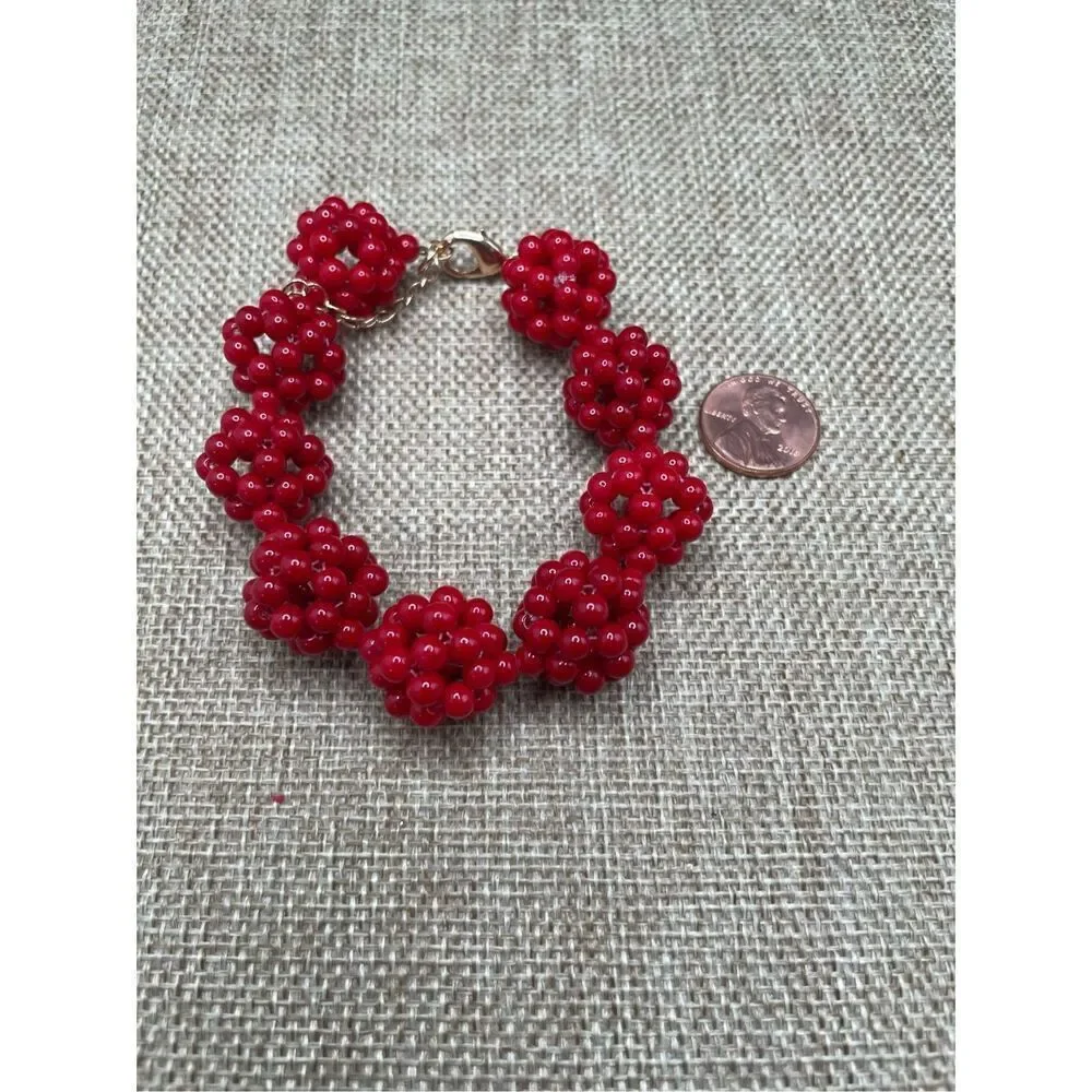 Charming Cherry Two piece Set Necklace and Bracelet Bright Red Beaded